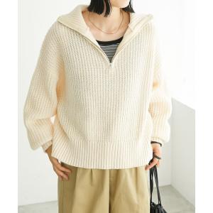 ニット セーター 片畦モヘアライクハーフジップニットプルオーバー レディース