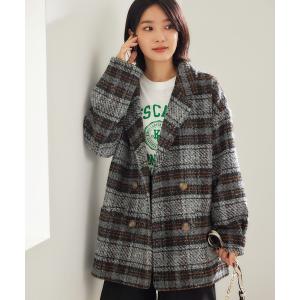 コート ピーコート ブークレーチェック柄ミドル丈コート