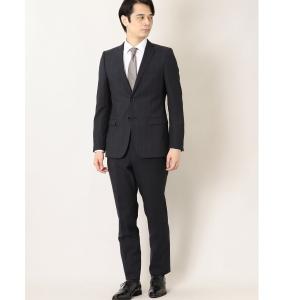 メンズ レノマ オム/renoma HOMME 光沢ストレッチ スリムフィット 2ボタン2ピース ビジネスセットアップスーツ ウィンドペン紺