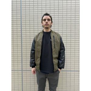 MMMM ma1 ma-1 「MMMM」ラムレザー袖切替MA-1ブルゾン メンズ