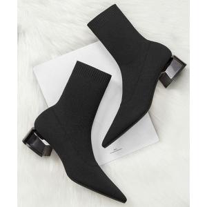 ブーツ ポインテッドトゥストレッチニットメタルヒールショートソックスブーツ