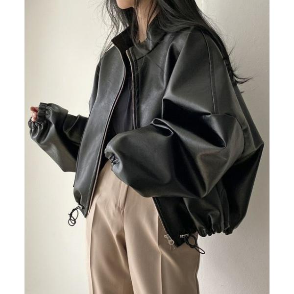 コート アウター オーバーサイズフェイクレザージャケット レディース