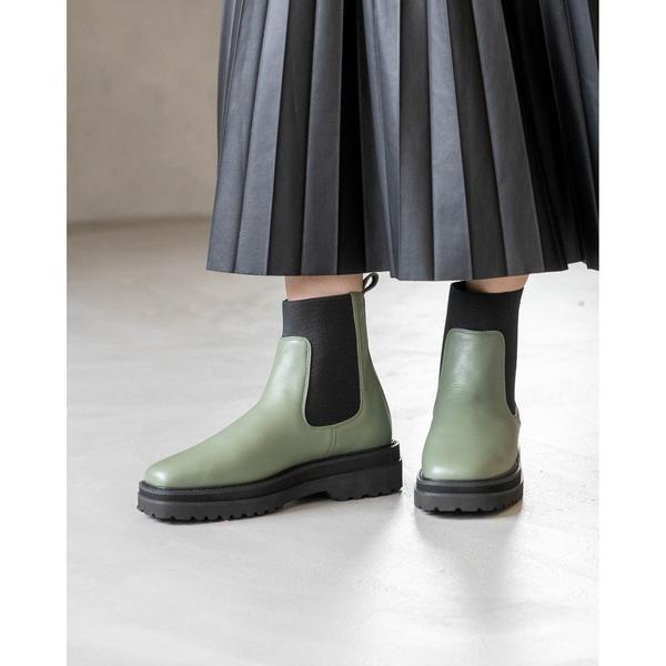 ブーツ スクエアトゥ トラックソール サイドゴアブーツ レディース