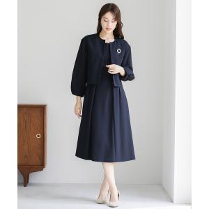 セットアップ 「洗濯機で洗える！2WAYストレッチ！防シワ加工！」慶事・弔事で使える喪服「ブラックフォーマル」ボリューム袖ノーカラージャケット×フィッ