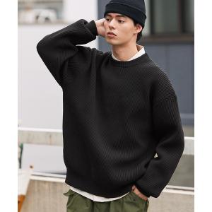 ニット 畦編みニットビッグシルエットカラーリングクルーネックセーター