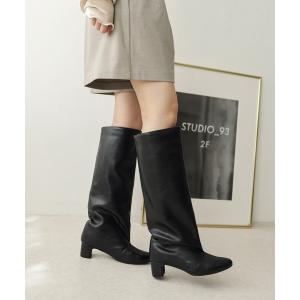 ブーツ ワイドシャフトミドルヒールロングブーツ レディース