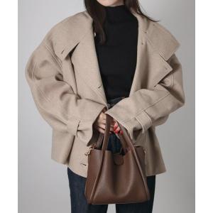 コート アウター スタンド 2WAYカラー ショート丈 オーバーサイズ コート レディース