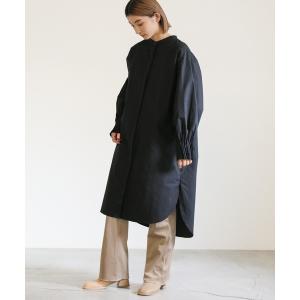 ワンピース シャツワンピース カフスピンタックノーカラーシャツワンピース