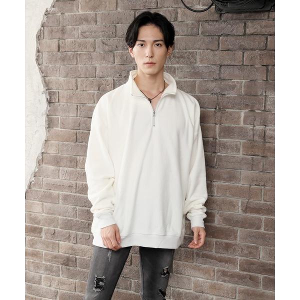 トレーナー スウェット オーバーサイズ  マイクロフリース ボア 無地ハーフジップスウェット メンズ...