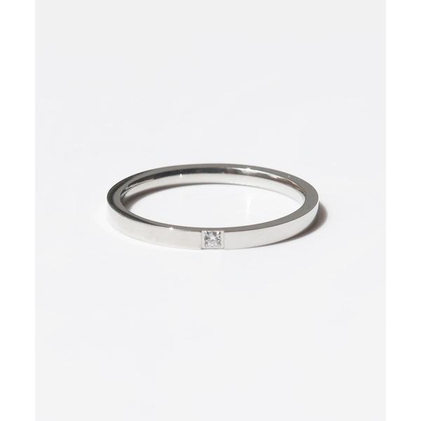 指輪 リング 金属アレルギー対応 2mm一粒ジルコニアシンプルステンレスリング レディース