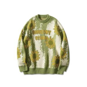 セーター ニット 「HOOK」英字総柄ダメージ加工ニット メンズ