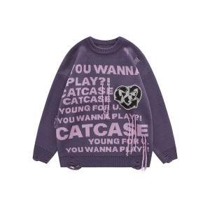 セーター ニット 「HOOK」クマ刺繍ワッペン vネック薄手ニット