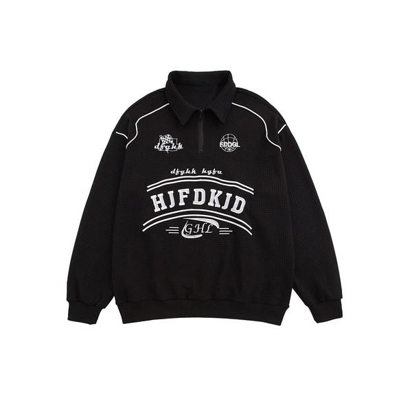 トレーナー スウェット 「HOOK」アメカジ英字刺繍ポロ襟スウェット メンズ レディース