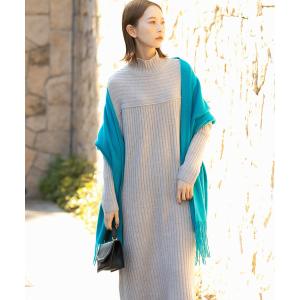 ワンピース リブハイネックロングニットワンピース レディース