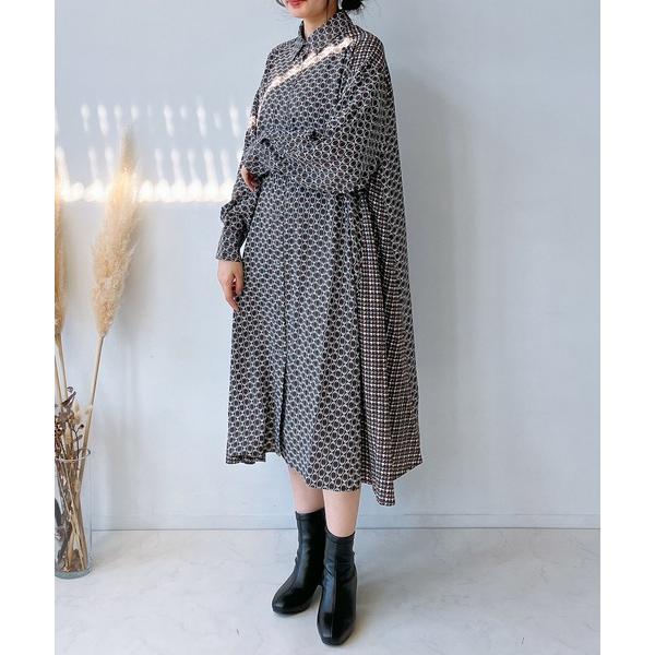 シャツワンピース異素材合わせてシャツワンピース