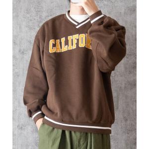 スウェット 裏起毛リブラインVネックロゴスウェット(CALIFORNIA) メンズ レディース
