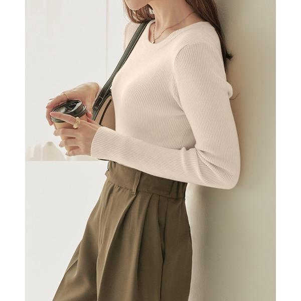 ニット セーター クルーネックリブニット レディース