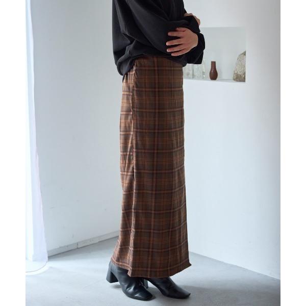 スカート サイドベルトチェック柄Iラインスカート