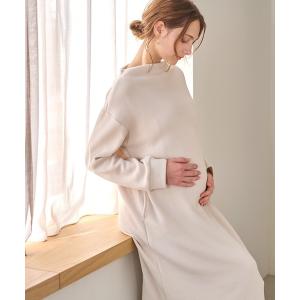 マタニティ マタニティから産後まで 授乳もできるニットソー裏起毛ワンピース