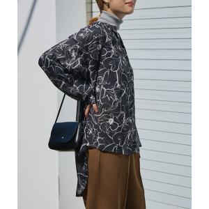 ブラウス シャツ ボタニカルプリントギャザーブラウス レディース