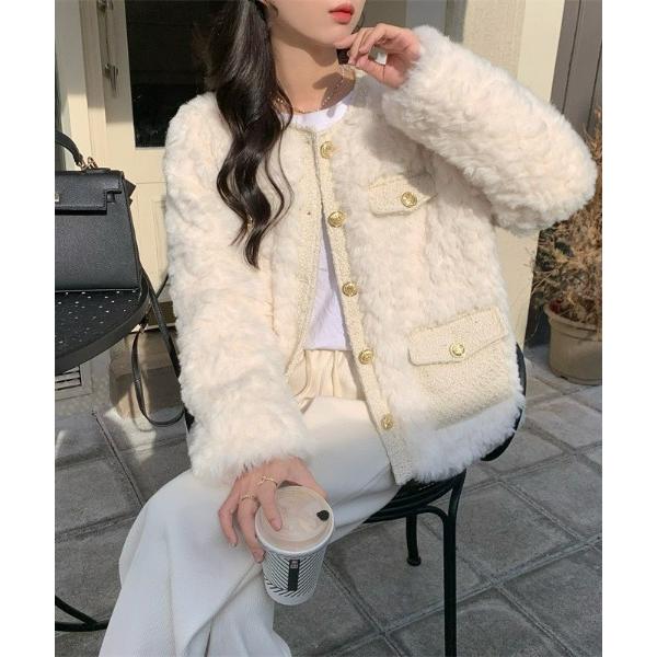 ジャケット ノーカラージャケット 「新色登場」フェイクファーコート レディース