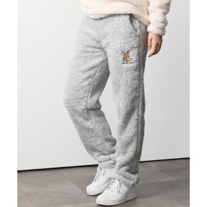 両面ボア　ワンポイント刺繍スウェットパンツ