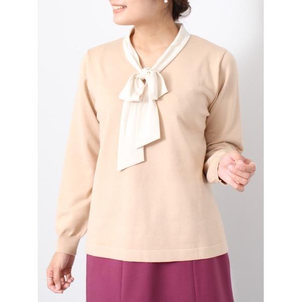 ニット セーター 「M〜5L 大きいサイズ」ボウタイ ニット プルオーバー レディース