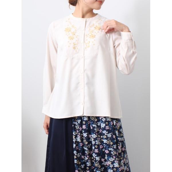 ブラウス シャツ 「M〜5L 大きいサイズ」フロント 刺しゅう ブラウス レディース
