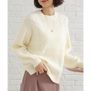 ニット 「洗える」もちもちタッチ ケーブル柄ニット
