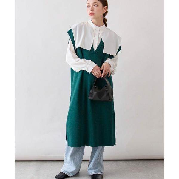 ワンピース 深Vネックミラノリブニットロングワンピース