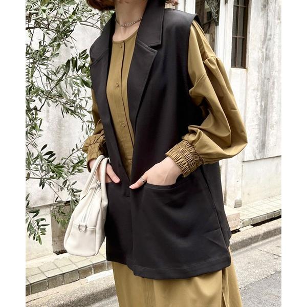 ベスト ジレ テーラードスリーブレスジャケット レディース