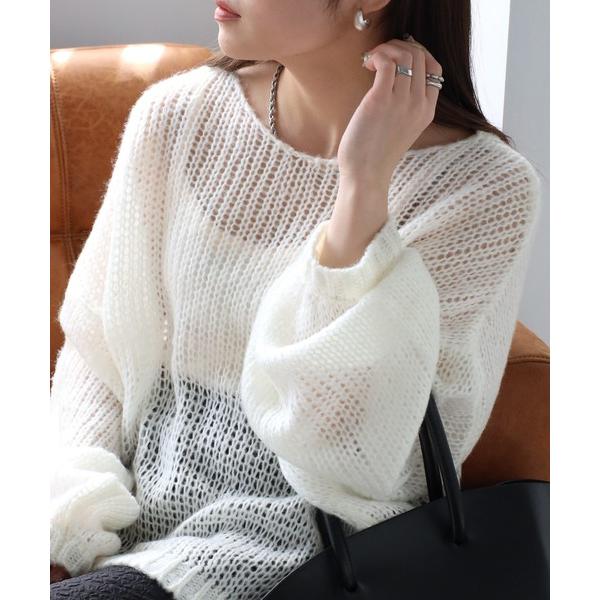 ニット セーター オフショルニット/透かしローゲージニット/秋冬 レディース