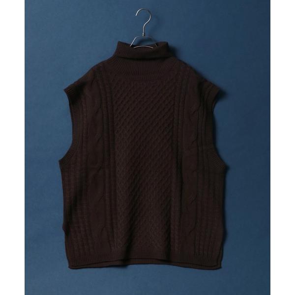 ベスト メンズ Knitting Pattern Turtleneck Knit Vest/編み柄 ...