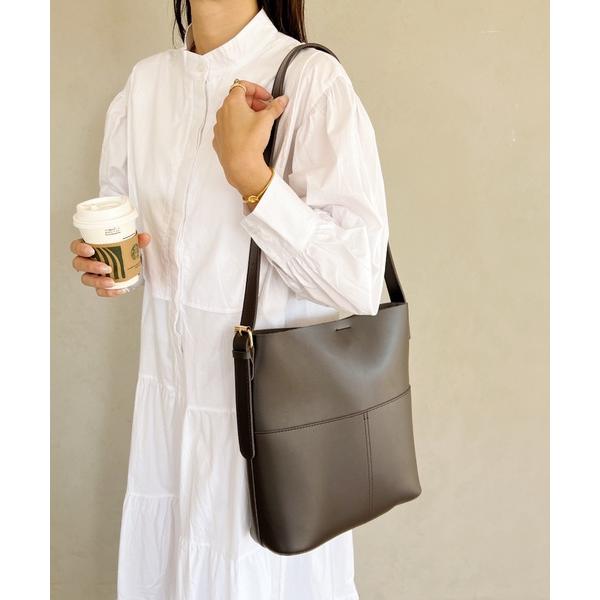 ショルダーバッグ バッグ 「A4サイズ収納可自立型」外ポケット付き PU バケツショルダーバッグ レ...