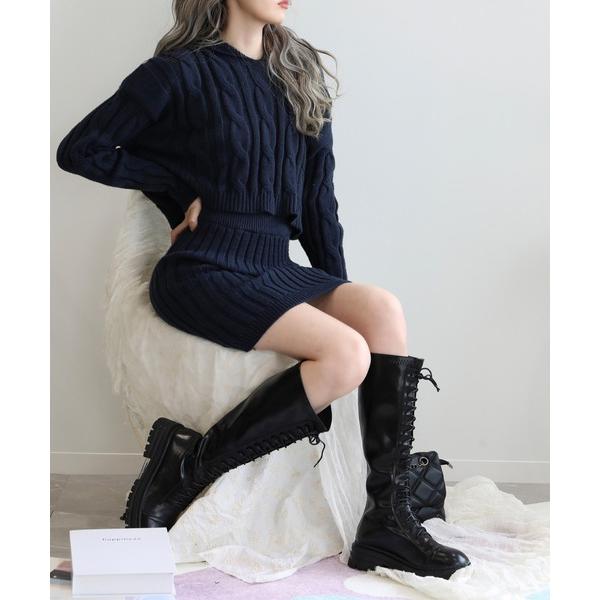ワンピース 「Jasmine」ニットパーカートップス＆ニットミニスカートセットアップ (AW) (L...