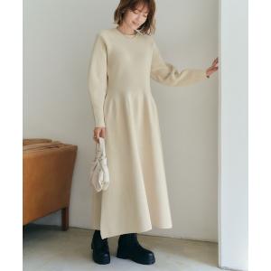 ワンピース ボリュームスカートクルーネックニットワンピース レディース