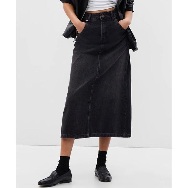 デニムスカート ウォッシュウェル ミディ丈デニムスカート