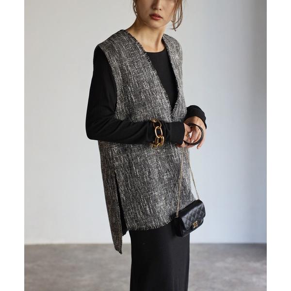 ベスト ジレ Vネックツイードベスト レディース