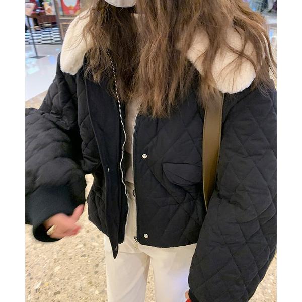 ダウンコート ダウンジャケット 2wayボアカラー中綿キルティングブルゾン レディース