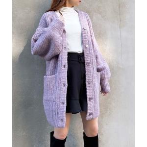 カーディガン ロング丈パッチポケット付Vネック／カーディガン レディース