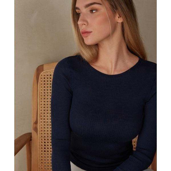 ニット セーター ウール＆シルク ロングスリーブ ラウンドネックニット「暖かい チクチクしにくい リ...