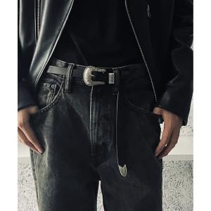 FREAK'S STORE ベルト ムラ加工 ダブルスタッズ ナローベルト