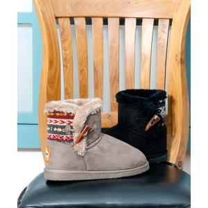 ブーツ moz(モズ)かかとノルディック柄ショートムートンブーツ