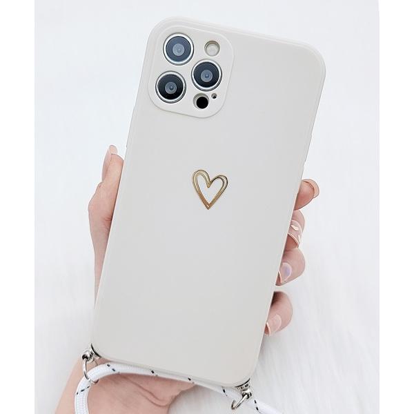 スマホケース ストラップ付 ハートワンポイントシリコンiPhoneケース