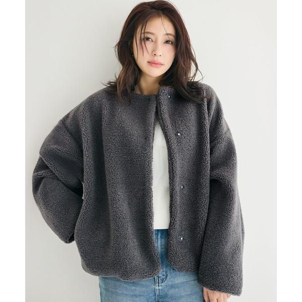 ブルゾン アウター ＼新色登場／ノーカラーボアブルゾン レディース