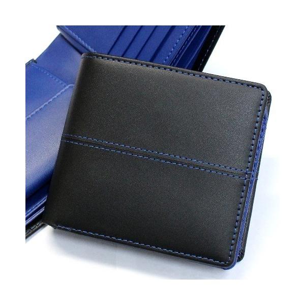 財布 ダブルステッチ大容量折り財布 メンズ