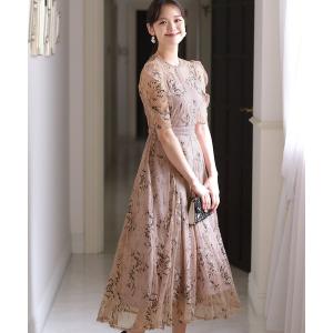 AIMER フラワーレース袖マキシドレス Aimer フラワーレース袖マキシドレス スモーキーグリーン/M｜結婚式