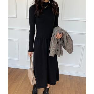 ワンピース ハイネックリブ切替ニットワンピース