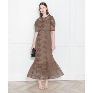 Leja プチハイネック五分丈パフスリーブ後ろリボンシアーレース素材