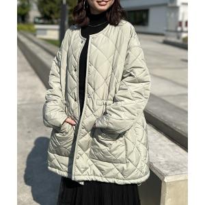 ダウン ダウンジャケット キルティングノーカラージャケット レディース